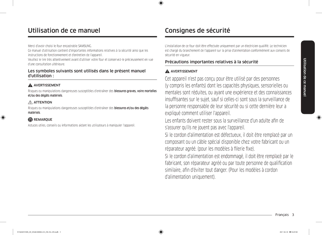 Samsung NV66M3531BS/EF Consignes de sécurité, Utilisation de ce manuel, Précautions importantes relatives à la sécurité 